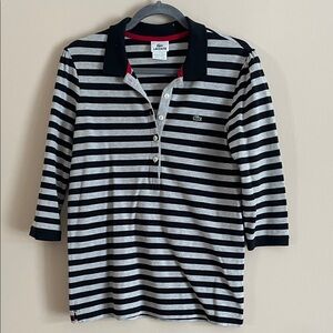 Lacoste Vintage Black and Gray Striped Polo